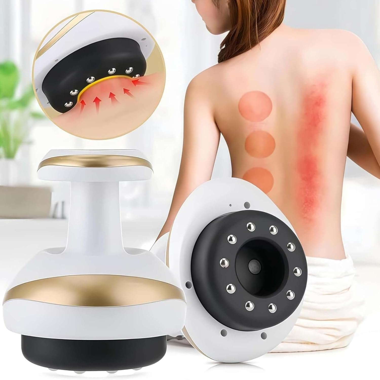 4 en 1 Herramienta de masaje Gua Sha eléctrica, con luz roja 9 niveles de succión y calor, Piel más firme, succión fuerte de presión negativa, herramienta inalámbrica, (1 unidad blanco)