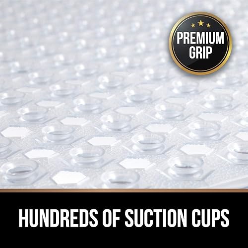 Miniatura 7 de Gorilla Grip Alfombra de baño y cabina de ducha de alta calidad, alfombra de baño de lujo de 30 x 20 pulgadas, color gris y transparente de 21 x 21