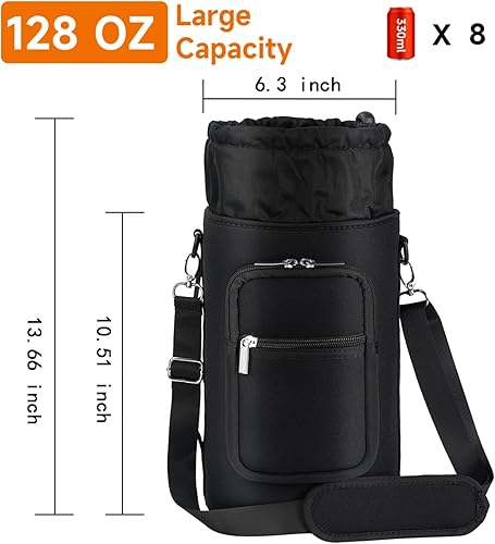 Miniatura 5 de Bolsa de transporte para botella de agua aislada de neopreno de 324064128 onzas, soporte para bolsa con correa y asa de paracaídas y 2 bolsillos
