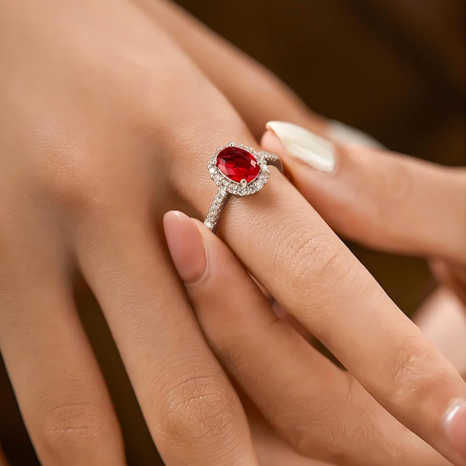 Waimore Adjustable Horseshoe Ring for Women, Ruby Red Cubic Zirconia Statement Jewelry, Nickel-Free White Gold & Platinum Plated Design for Anniversary, Engagement, Birthday or Everyday Wear - Image 4