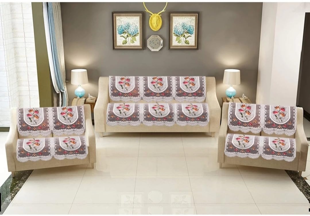 Croox Flower Design Poly Cotton 14 Piece 7 Seater Sofa Cover Color Multi-image-4