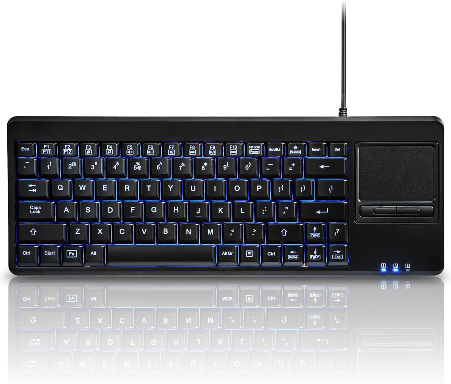 Perixx 10917 PERIBOARD-315 H US, Keyboard with Touchpad, Wired USB Interface with 2xUSB Hubs, Blue Backlit Feature, 14.57x5.43x0.91 Dimension