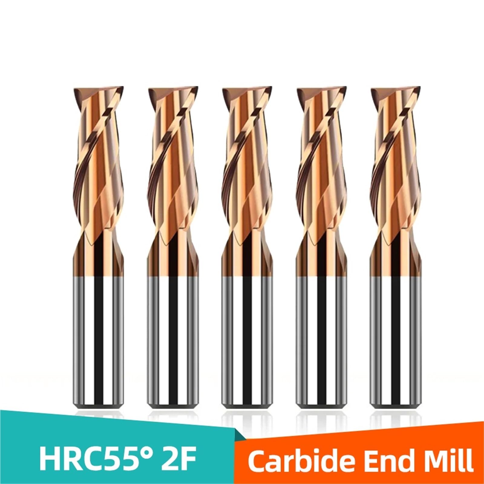 Fresa de extremo de carburo HRC55 de 2 flautas, fresas de acero de tungsteno for herramientas de corte CNC de Metal, fresas recubiertas(D5xD6x50L)