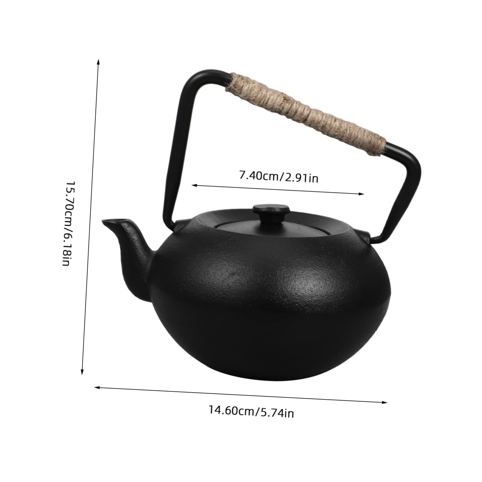 Teiera in Ferro 600ml con Manico per Infuso Tè Sfuso | Colore Nero, Filtro per Foglie Incluse, Adatta a Campeggio e Cucina, Stile Giapponese