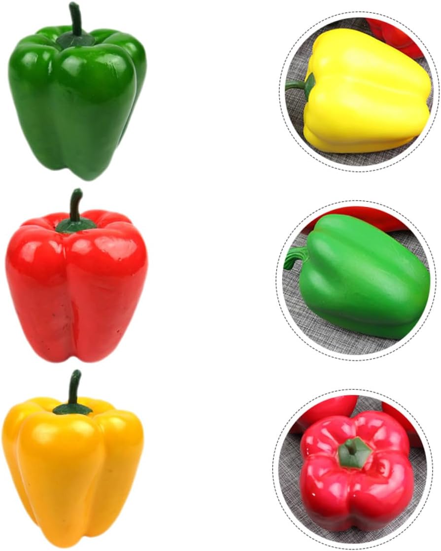 12pcs Artificial Bell Pepper Models Lightweight Red Green Yellow Simulation Vegetable Props for Photo Shoots Home Decor Restaurant Displays Kitchen Ornament