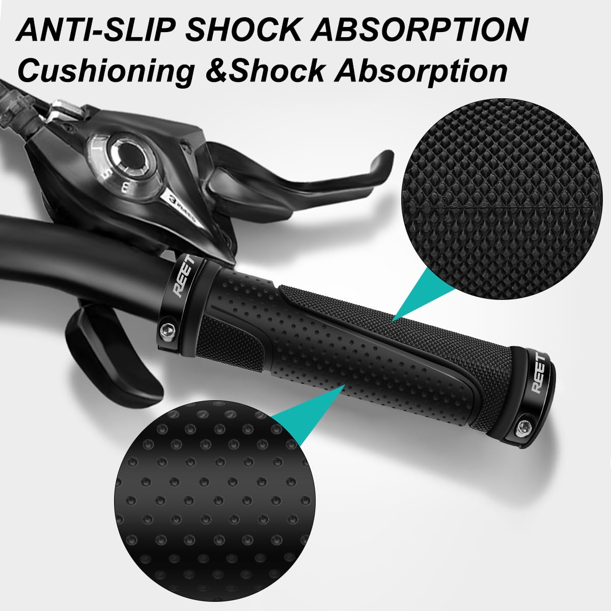 REETEE Uchwyty rowerowe, antypoślizgowe uchwyty na kierownicę rowerową, ergonomiczne uchwyty MTB, dwa końce, aluminiowe, do rowerów górskich/skuterów MTB, 22,2 mm, czarne (130 mm + 130 mm)