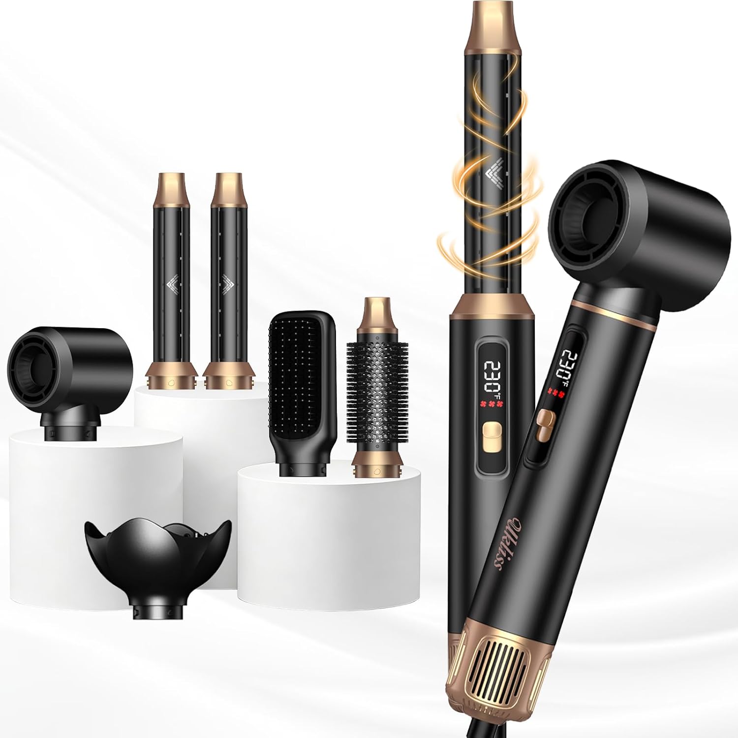 Ukliss 6 in 1 Hair Dryer Brush & Hot Air Styler with LCD Screen & Diffuser, Blow Dryer Brush with 3 Heat Settings, Negative Ion, ALCI Safety Plug, Styling Tools for All Hair Types