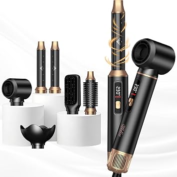 UKLISS 6 in 1 Hair Dryer Brush & Air Styler, Professional Blowout Brush with LCD Screen, Multi-Styler for Volume & Shine, 122F-230F Precision Heat, ALCI Safety Plug