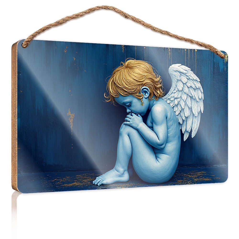 Bathroom Hanging Decor A Blue Angel With Wings Sits In Contemplation. Boys Bedroom Decorations Front Porch Decor Ideas(20X30CM)