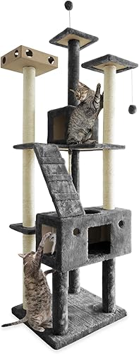 Furhaven Tiger Tough Cat Tree Interactive Playground w Toys - Multiple Style Color Varieties Gato mesa parque (crema), Mesa de juegos para gatos