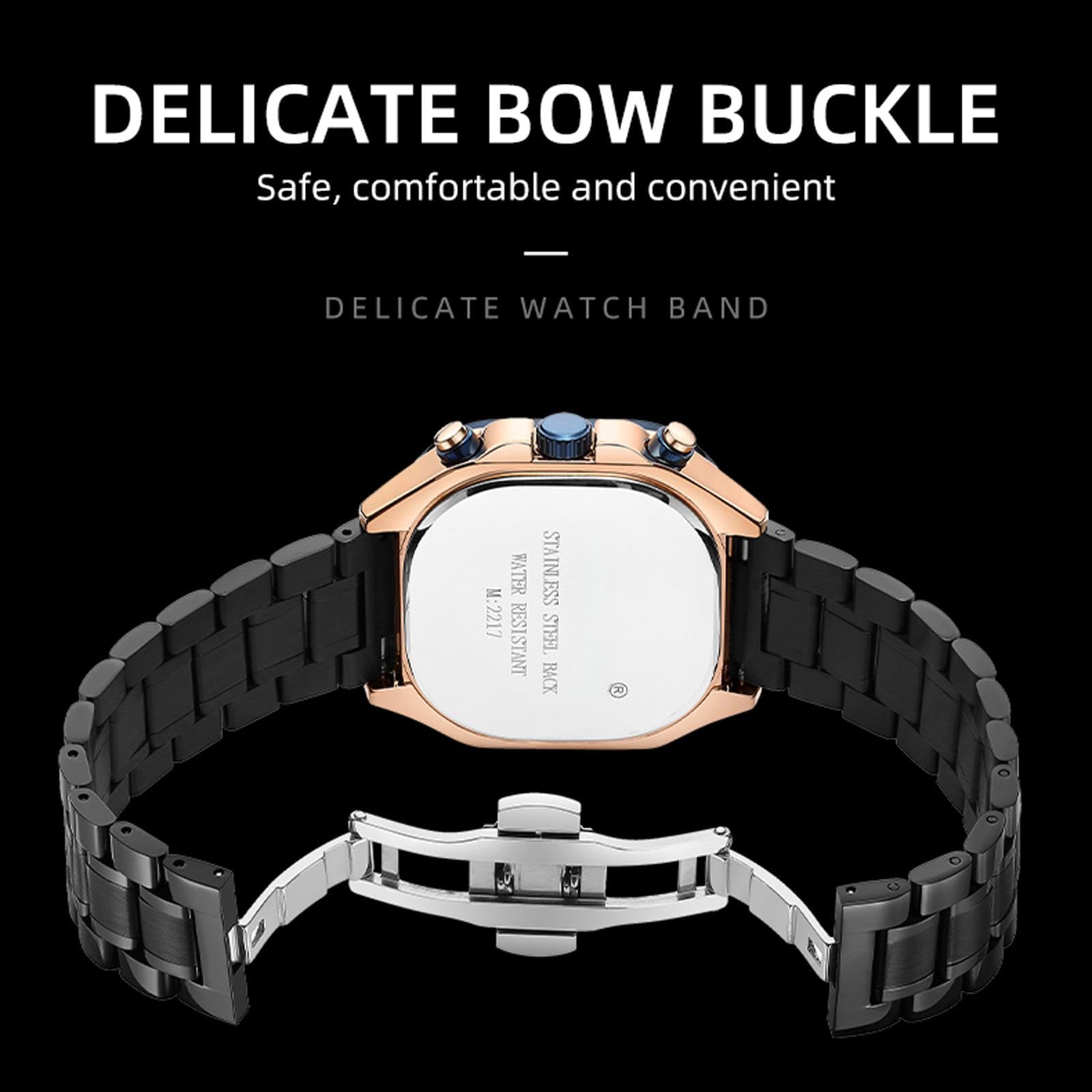 Herrenuhr Quadratische Zifferblatt Cool Design mit Chronograph Leuchtender Zeiger Datum Businessuhr Edelstahlarmband
