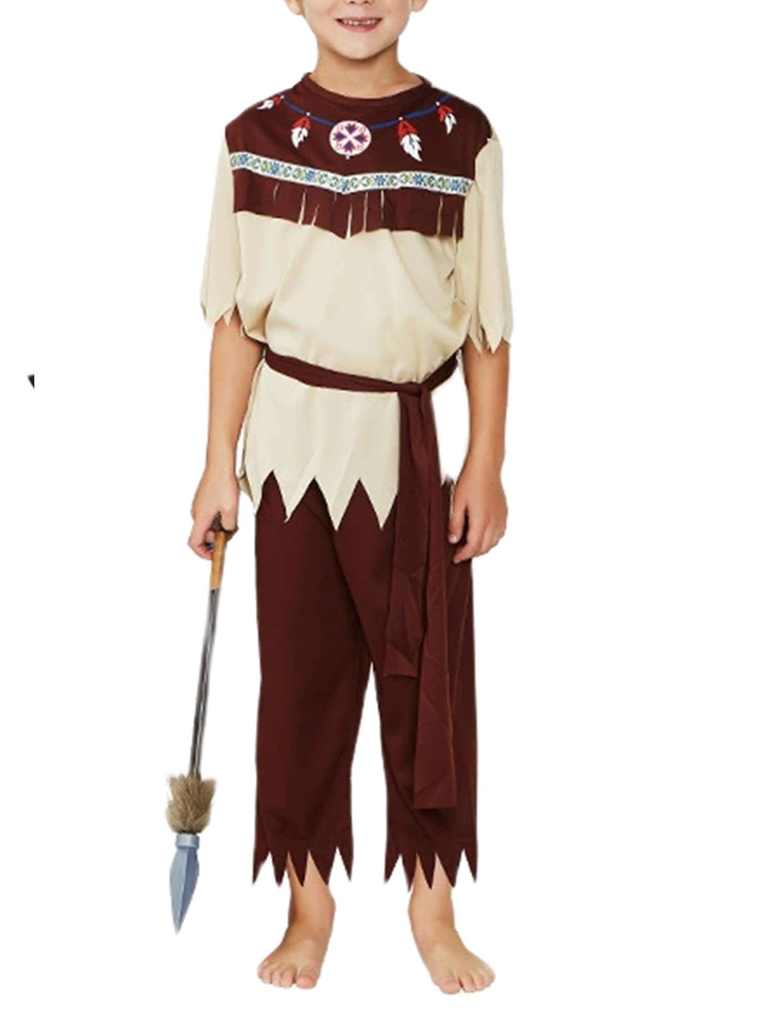 ensswliz Family Matching Halloween Outfit Indigenous Savage Cosplay Costume Native American Costume (A-Brown Boys, XXL) โ image 1