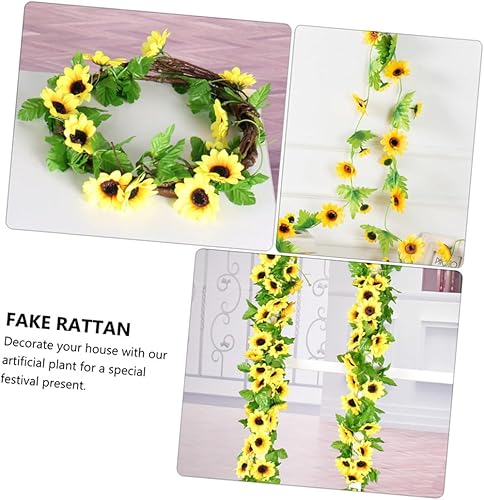 Miniatura 4 de ABOOFAN Guirnalda de boda 2. simulación de vid de flores artificiales, patrón de hojas verdes, girasol amarillo, patrón de hojas verdes, decoración