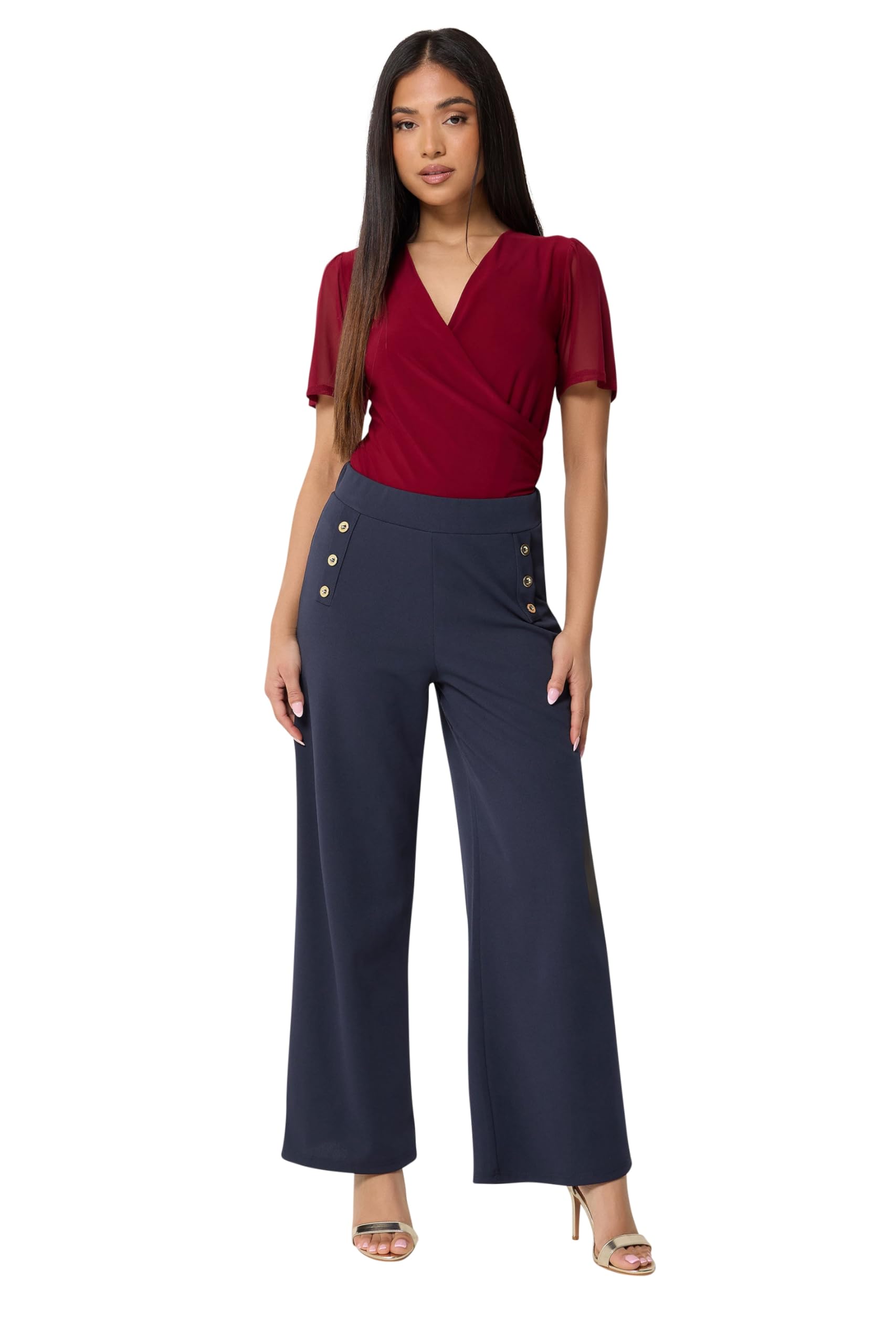 M&Co Women's Mid Navy Petite Military Button Trousers In | Size: 14