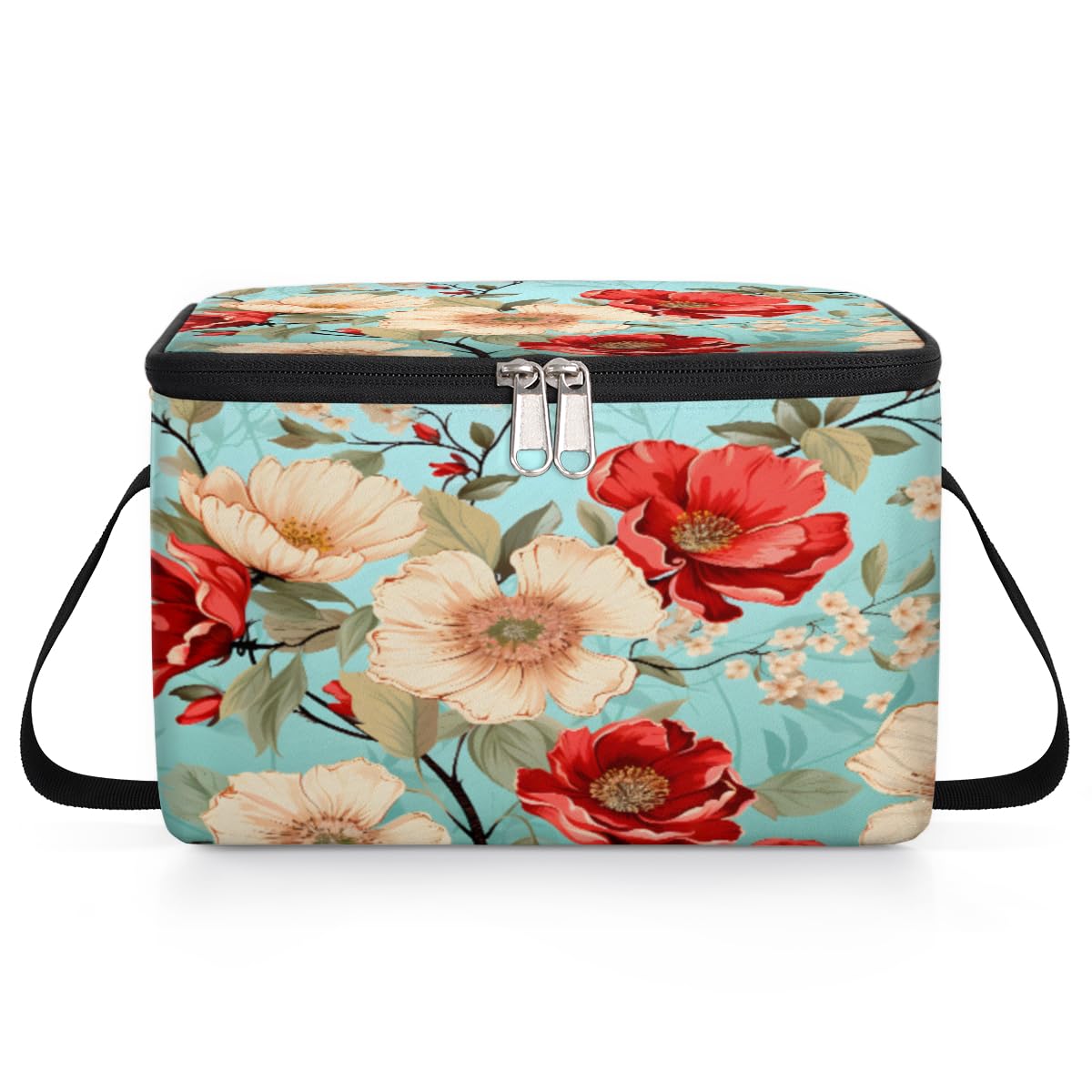 GzLeyigou Peony Roses Lunch Bags for Women Men 9 Cans, Hot & Cold Food Delivery Bag Insulated Grocery Bag Insulated Lunch Box Flowers Cooler Bag for Office Work Picnic Beach