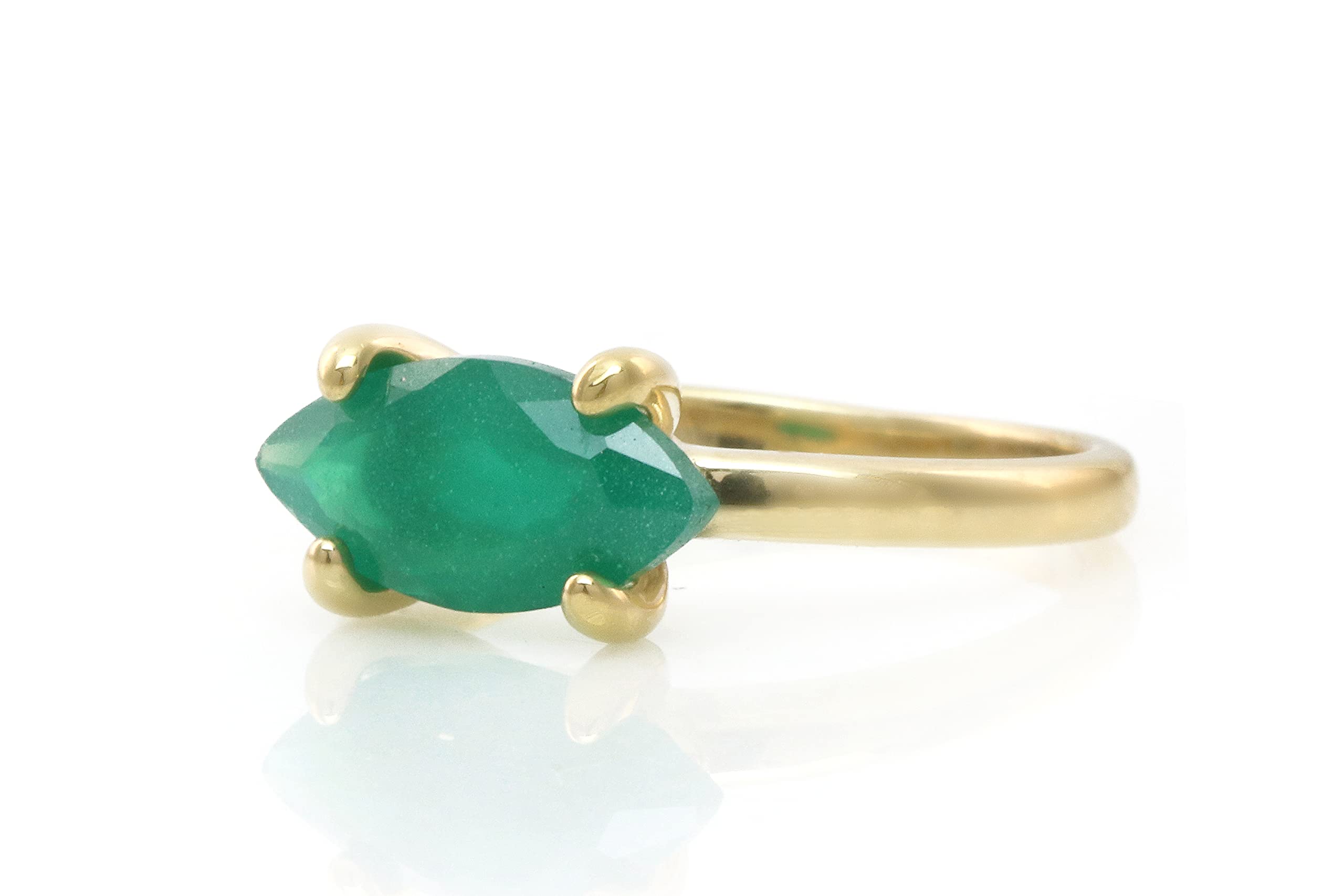 Anemone Anello Chic Onice - Anello Solitario per Fidanzamento, Promessa, Regalo, Moda - Anelli Gemma Personalizzati per Donne - Scegliete il Vostro Materiale - con Incisione Opzionale - Fatto a Mano