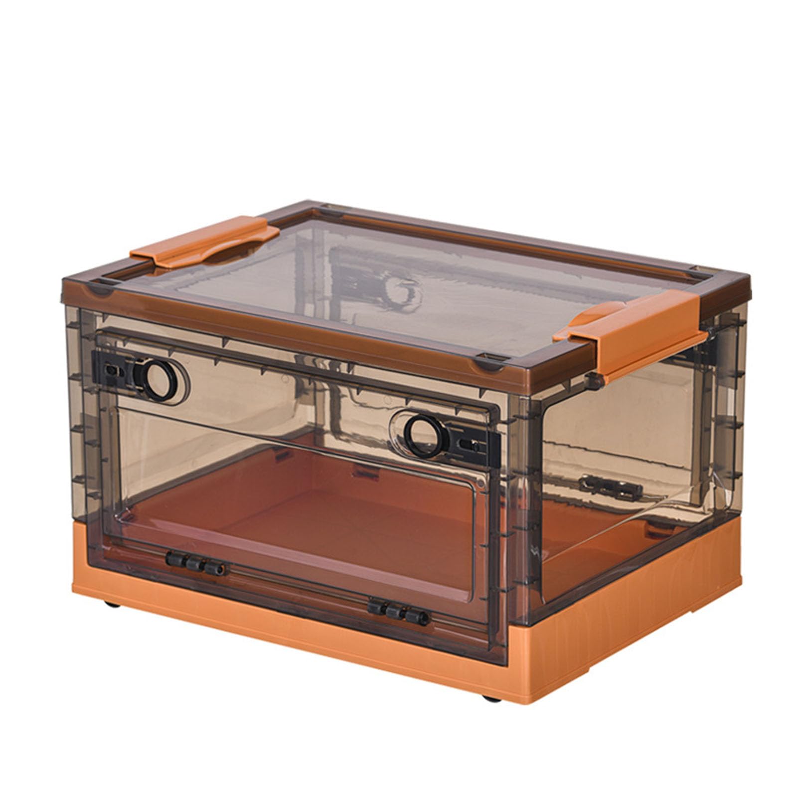 Caisse de Rangement Pliable et empilable avec Ouverture latérale, roulettes et Couvercle, boîte Transparente Gain de Place pour Livres, vêtements et Jouets,Orange,XL