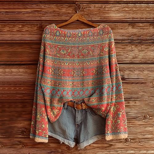 anthropologie Outfits anthropologie Sweater Abercrombie Sweater Fall Sweaters for Women 2025 Plus Size Boho Vintage Graphic Print Long Sleeve Shirts Casual Cute Knit Tops Pullover2