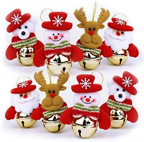 WUJOMZ Christmas Bells Decorations for Home, 8 Pcs Set Christmas Tree Ornaments, Snowman/Old Man/Bear/elk