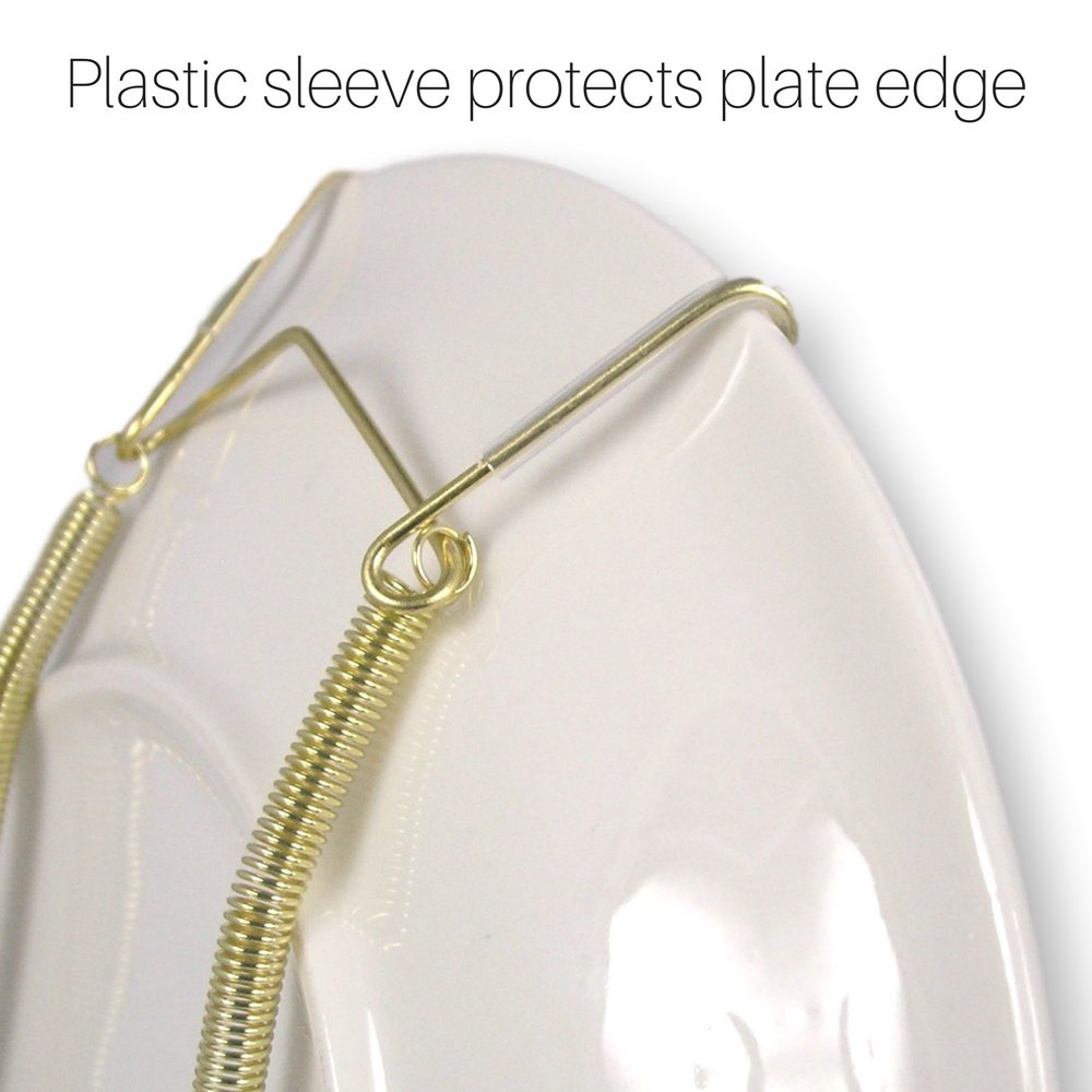 BANBERRY DESIGNS Brass Vinyl Coated Plate Hanger 10 to 14 Inch Pack of 4 Hangers Plate Hangers