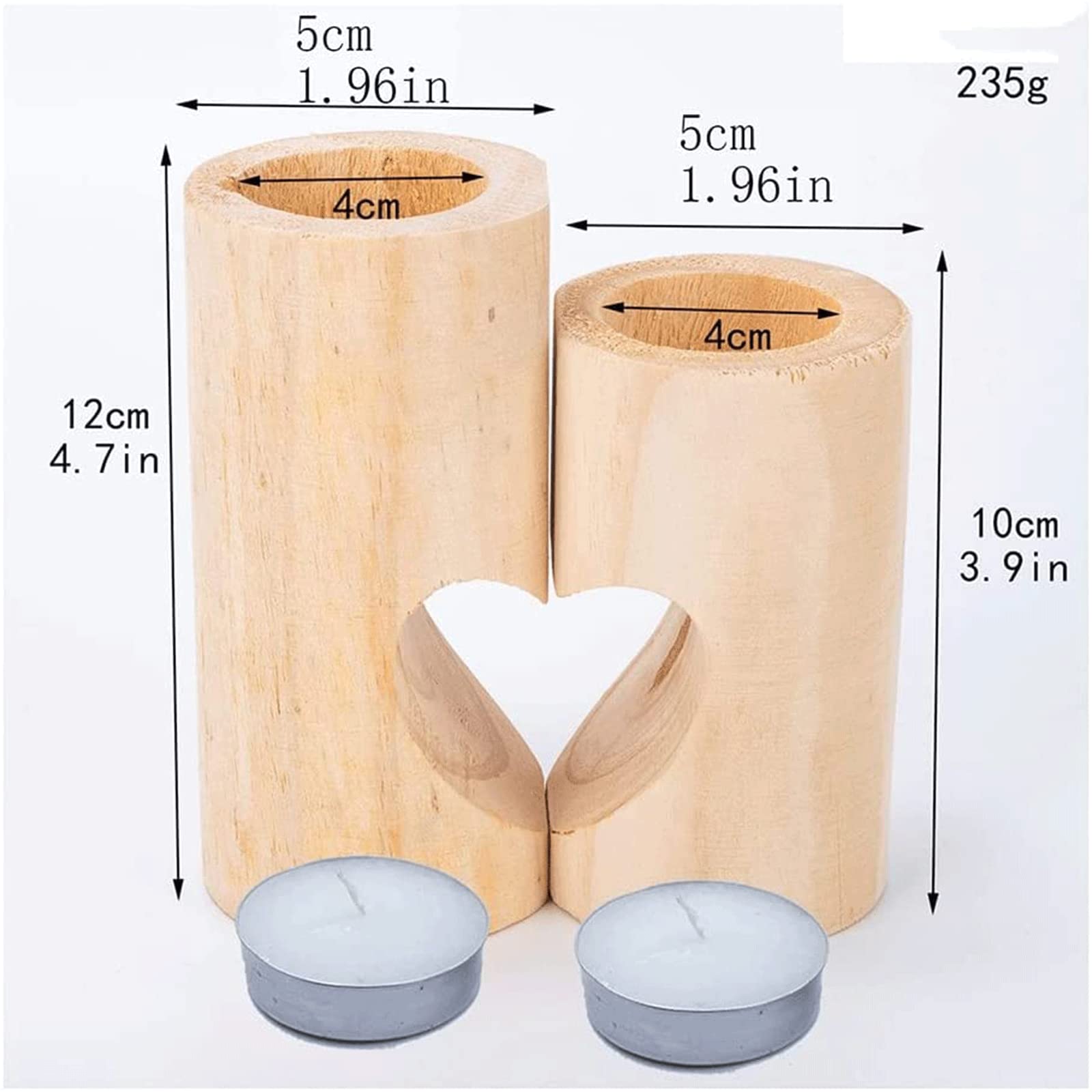 Candelabros De Madera En Forma De Corazón con Velas Paquete De 2 10-12cm