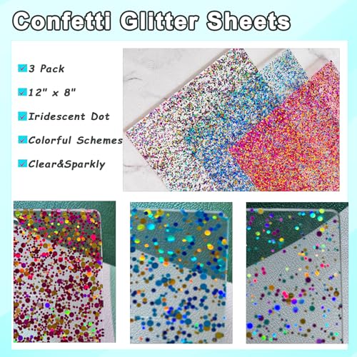 Image of Confetti Dot Glitter Acrylic Sheets 12 inchx8 inch Purple-Aqua-Gold 3pcs | Clear Sparkly Cast Acrylic, 1 /8 inch Thick, For Laser Cutting and Engraving, CNC Compatible