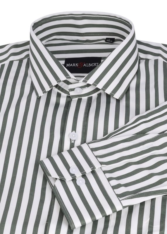 Image of MARK & ALBERT Men's Striped Full Sleeves Cotton Formal Shirt White | Stylish Shirt for Men