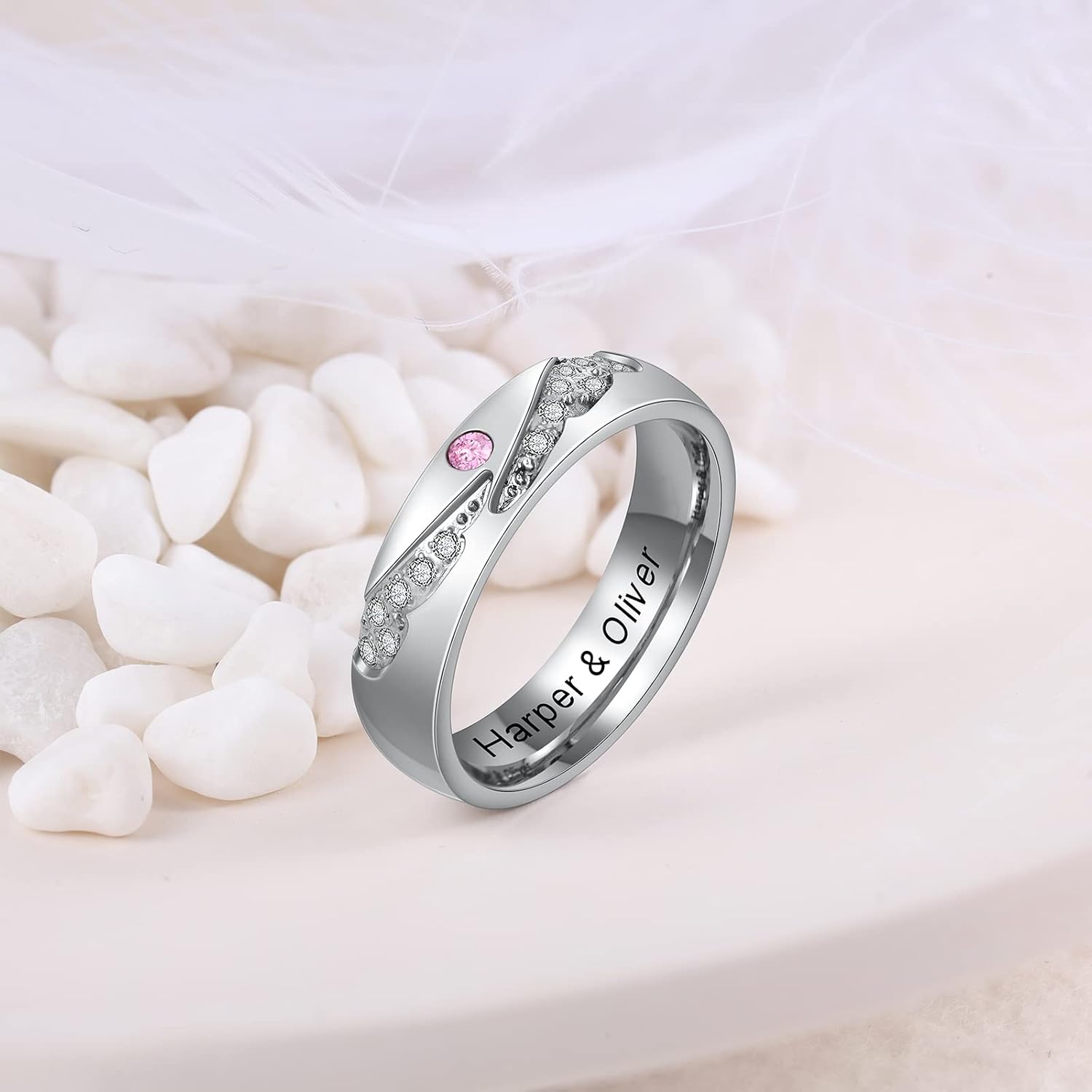 Personalized Couple Rings for Him and Her Sets Stainless Steel Rings for Men and Women Promise Wedding Ring Set for Couples Mens Womens Ring (Rings for Couples)