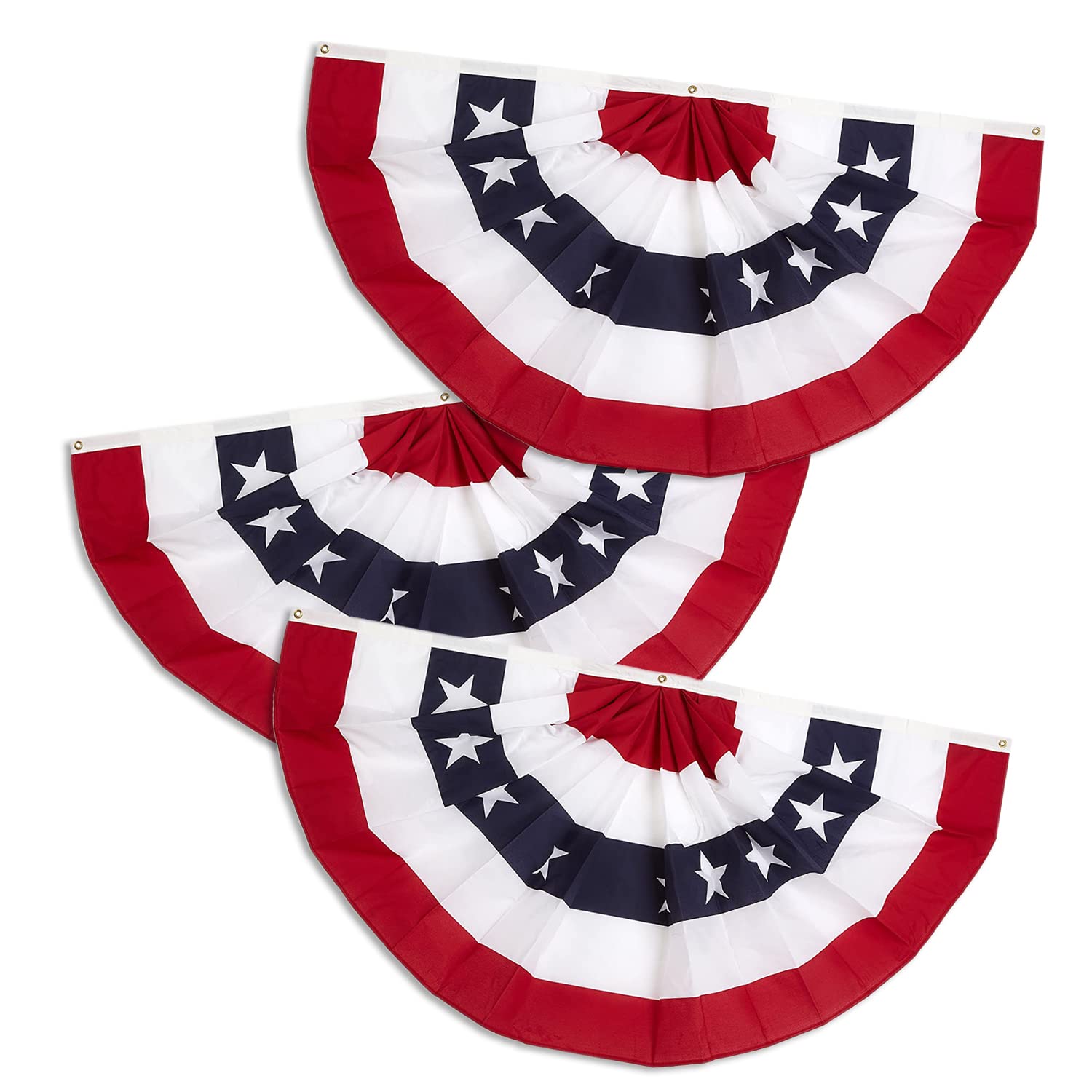 NUOGIC American flags 3-Pack 1.5x3 ft Bunting Flags - Half Fan Banner Pleated Patriotic USA Flags for 4th of July Decorations