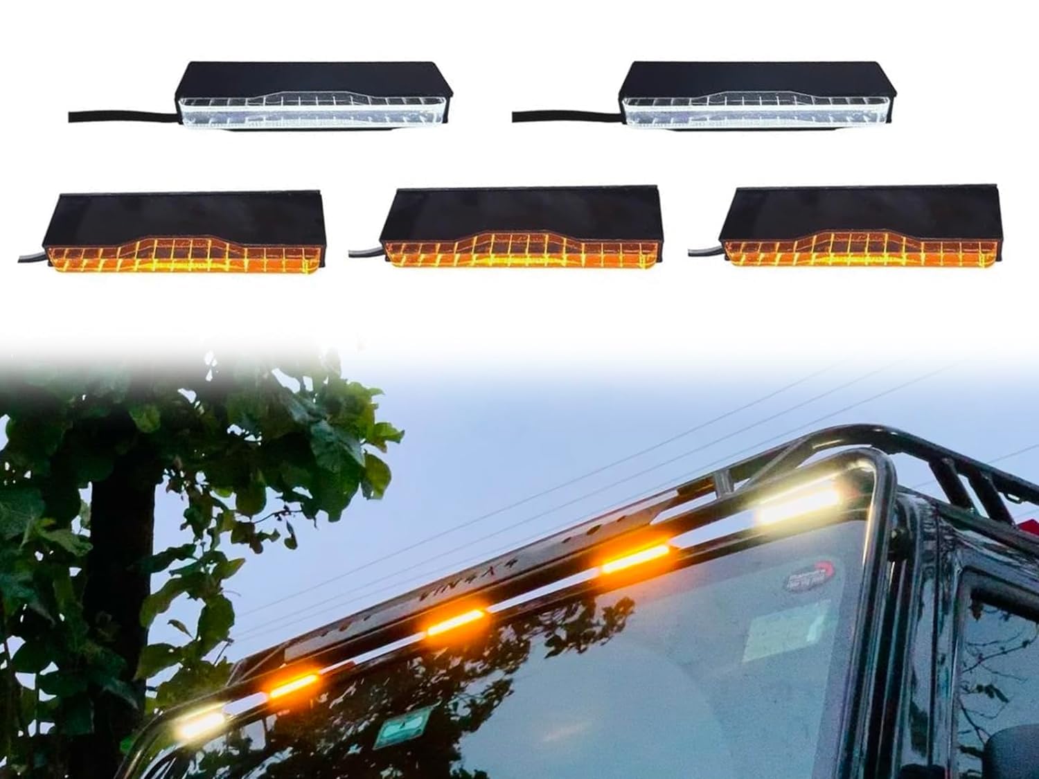 Air Wink® Stylish Your Car with UFO Led Roof Marker Lights for Thar & other all Cars Models, Trucks, or SUV 4×4 (3 Amber Yellow, 2 White)