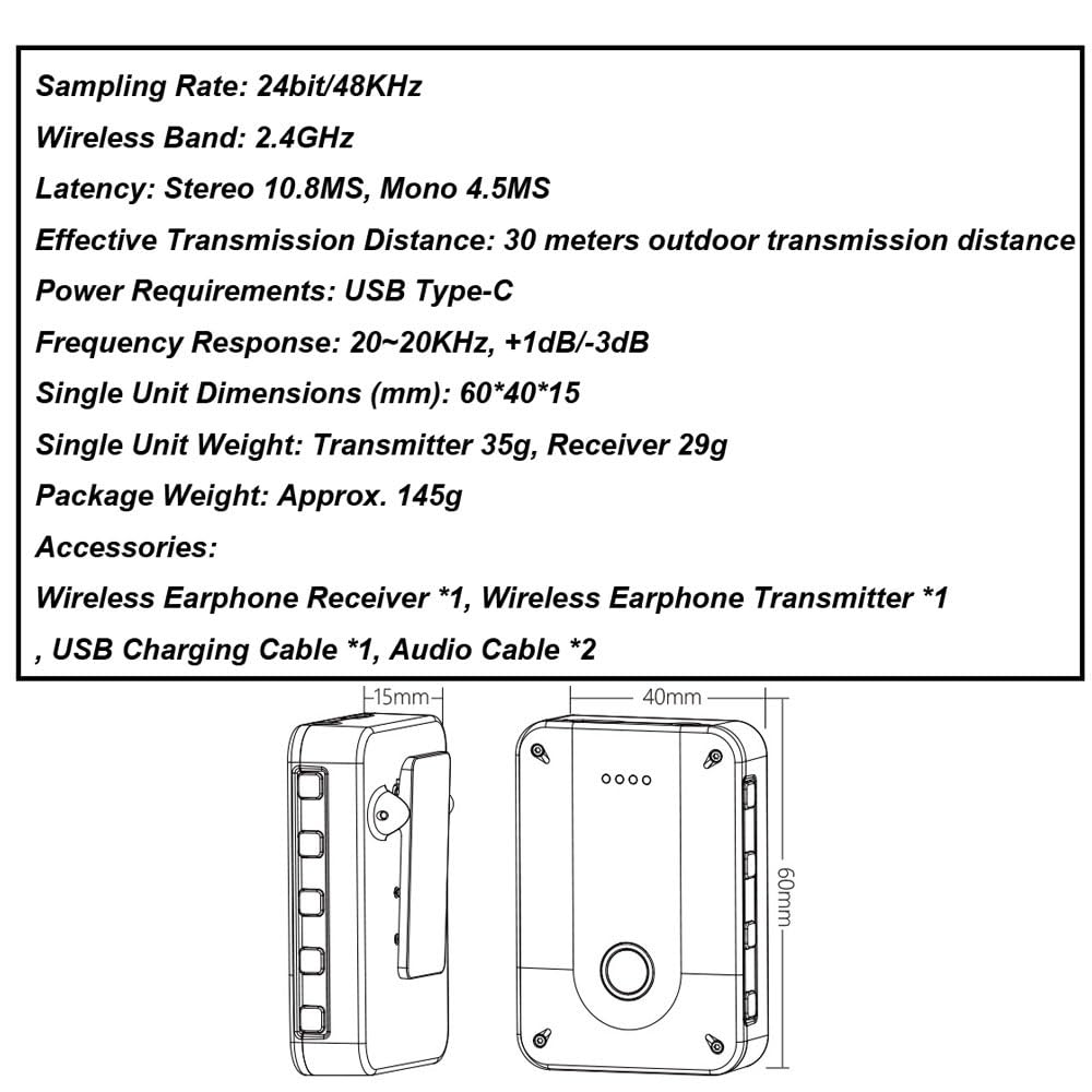 Sistema de Monitorización Inalámbrico Intrauditivo Profesional, 2,4G de Baja Latencia con Modos Estéreo/Mono – para Conciertos(Or Transmitter-Receiver Kit)
