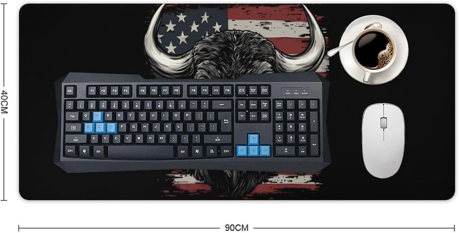 U.S.A Flag Buffalo Bison Bull Cow Fashion Desk Mat Protector Mouse Pad Non-Slip Office Home 40x90cm
