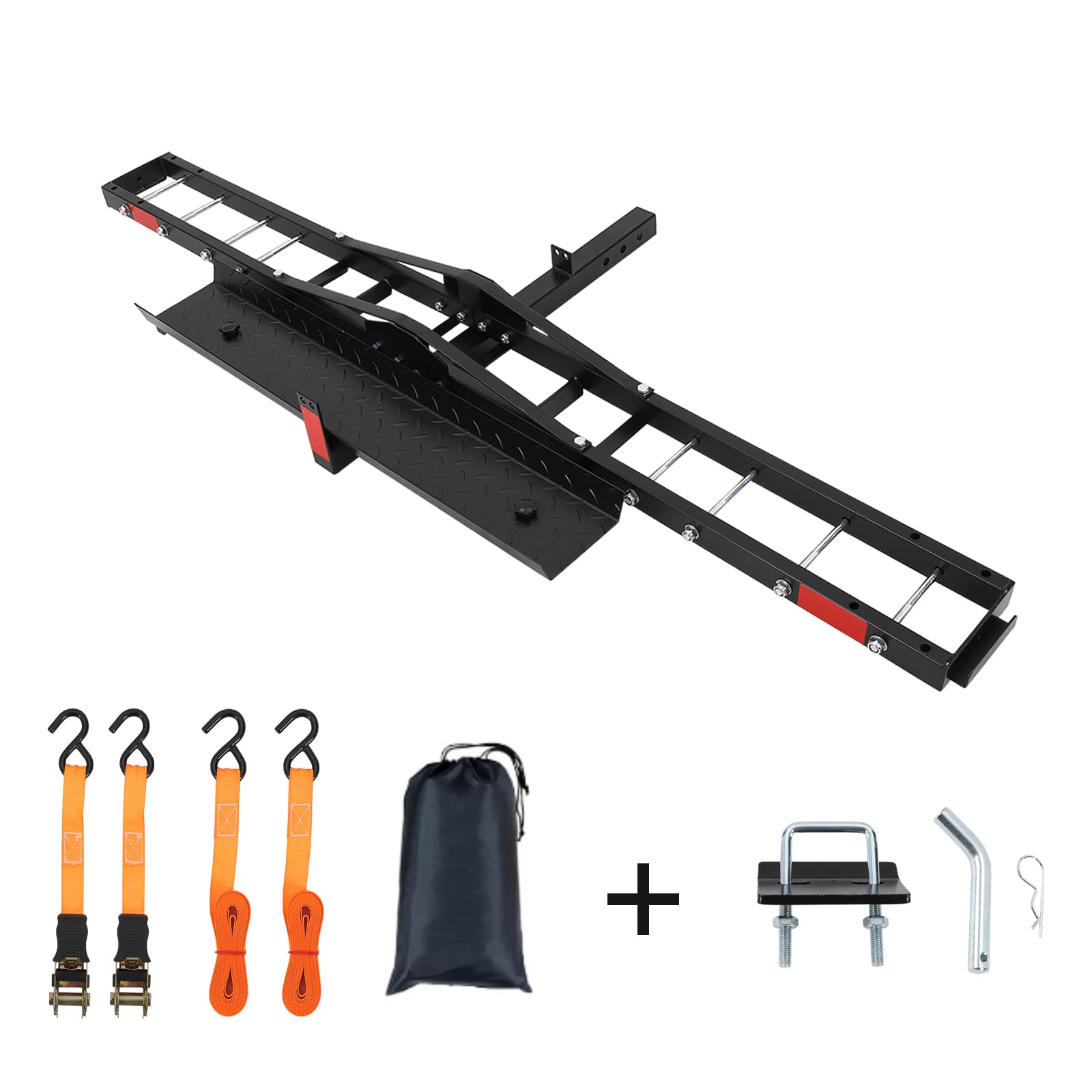 Garvee Portamotos para Enganche de Remolque 227 kg (500 lbs), Soporte de Acero al Carbono para Moto con Rampa de Carga Plegable y Estabilizador Antibalanceo, Compatible con Receptor de 5 cm, Negro