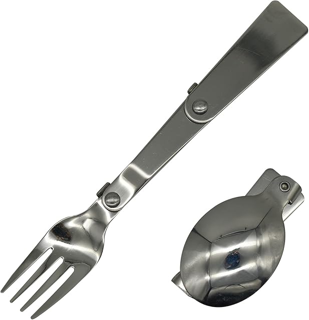 Maydahui 2PCS Folding Spoon and Fork SUS 18/8304Stainless Steel Portable Camping Cutlery Multi-Functional Foldable Fruit Forks for Outdoors Picnic Thermos Travel Tableware