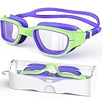Zeligerstar Kids Swim Goggles,Swimming Goggles for Kids 6-14, Anti-Fog UV Protection Pool Glasses for Boys Girls (Grass Green/Purple+Clear Lens)