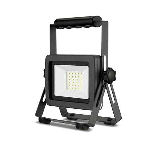 REV LED Baustrahler - 20W, 1700lm, IP65, 6500K, robuster Aluminium Baustellenlampe für Baustelle, Werkstatt & Keller, 1,5m Gummikabel, anthrazit-silber
