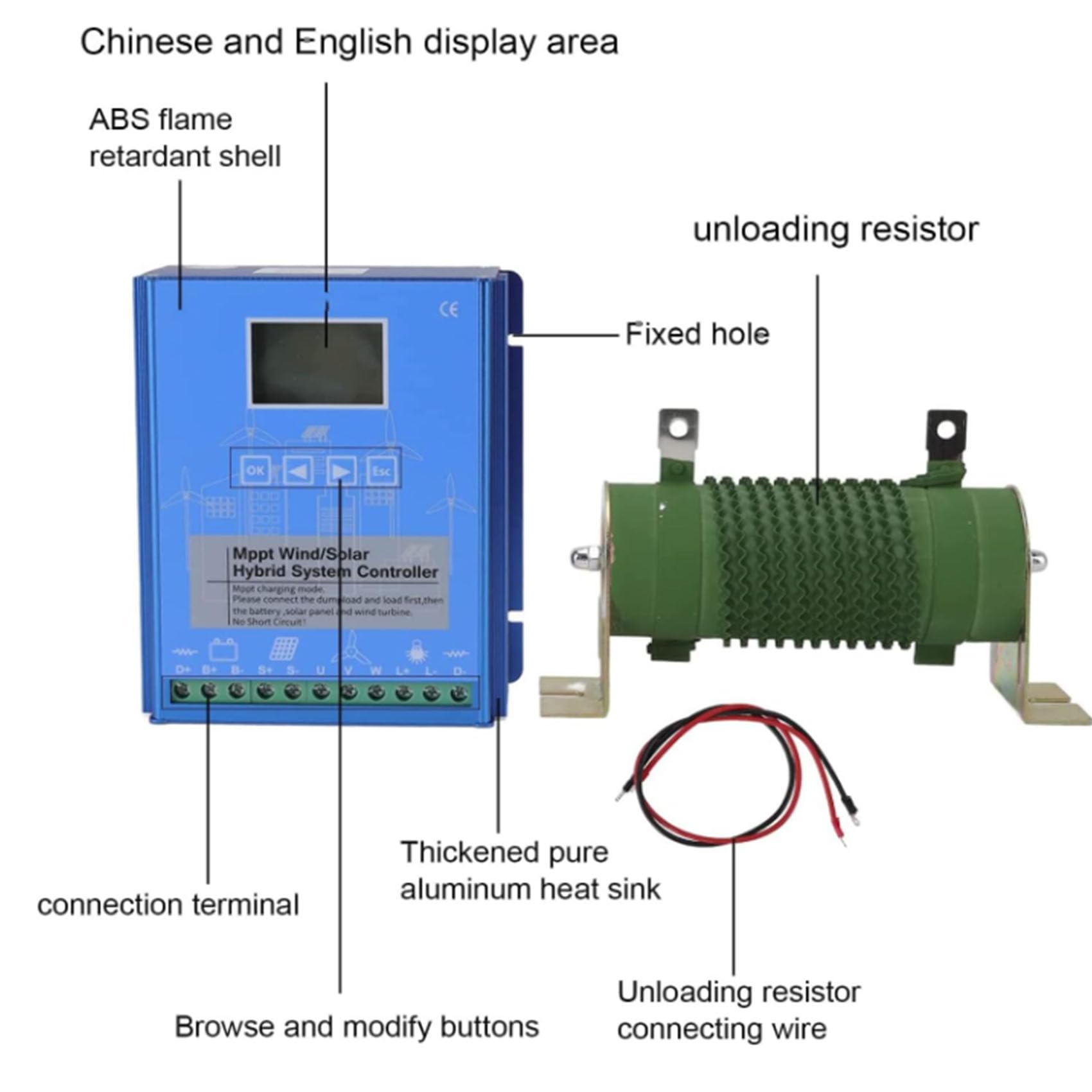 Hybrydowy kontroler ładowania wiatrowo-słonecznego, automatyczny regulator ładowania MPPT 12V/24V/48V z funkcją Boost, z wyświetlaczem LCD i rezystorem upustowym, 20000W-220V