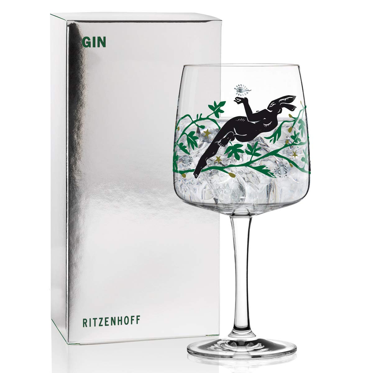 Ritzenhoff Gin Ginglas 2er Set Frühling 2020 von Karin Rytter Affe und Hase mit Glasreinigungstuch