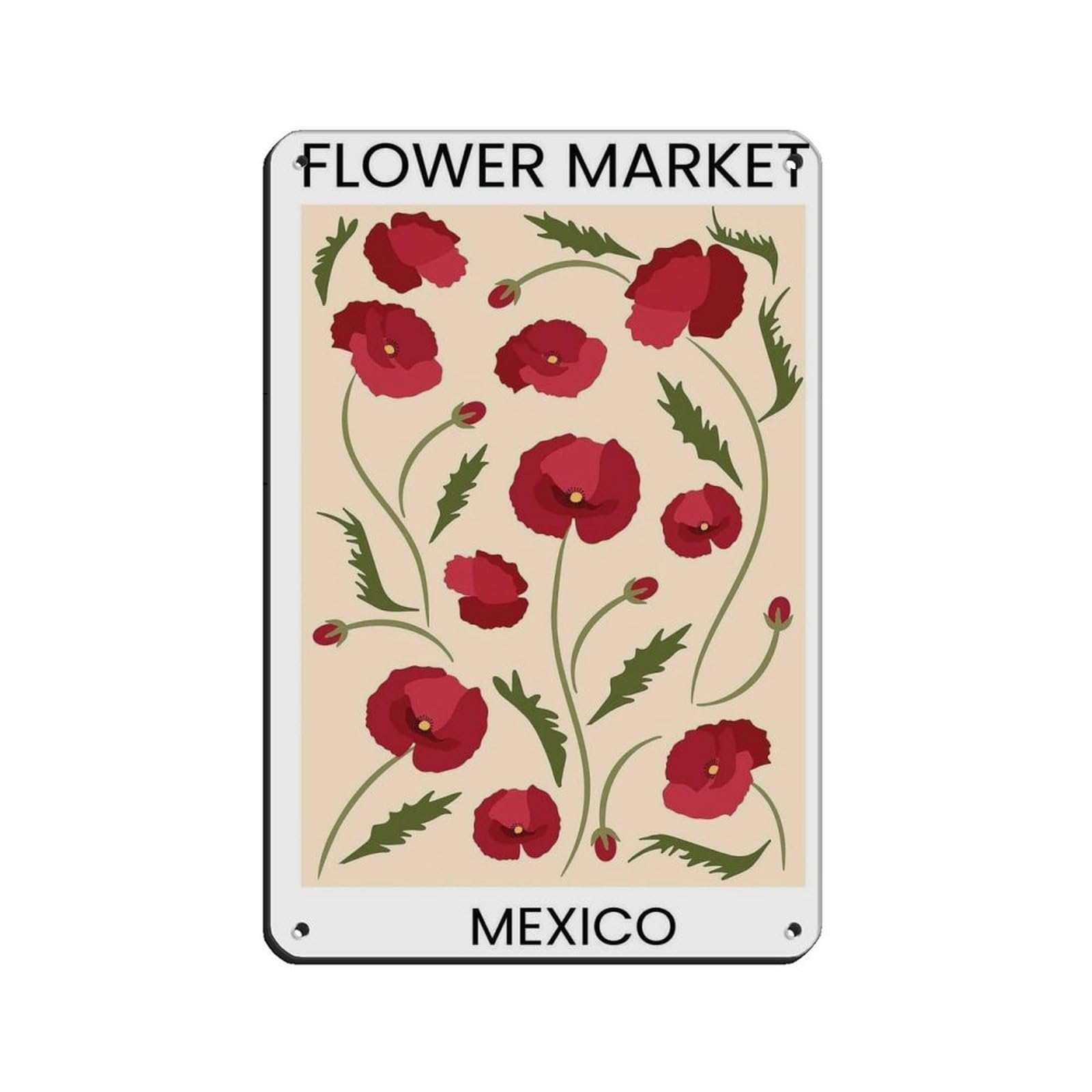 Mexico Travel Poster, Abstract Flower Poster Retro Poster Metal Tin Sign Chic Art Retro Iron Painting Bar People Cave Cafe Family Garage Poster Wall Decoration 8x12inch(20x30cm)