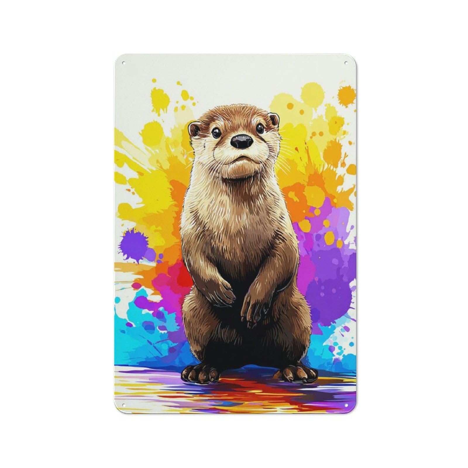 Junmoney Colorful Otter Illustration Vintage Tin Sign 30X20cm For Home Bar Wall, For Collectors Of Vintage Metal Wall Decor