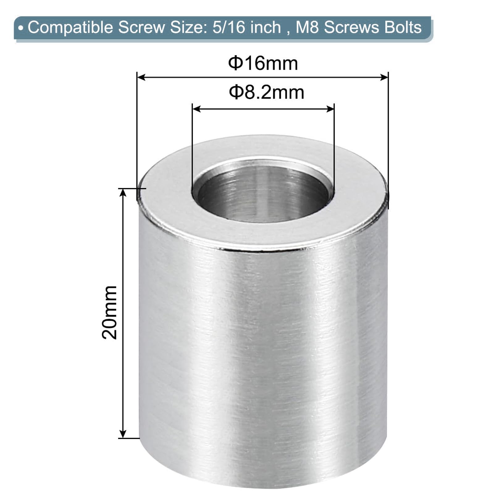 TOP-VIGOR 5Pcs M8 Aluminum Spacer, 8.2mm ID x 16mm OD x 20mm Length Metal Spacer - Image 2