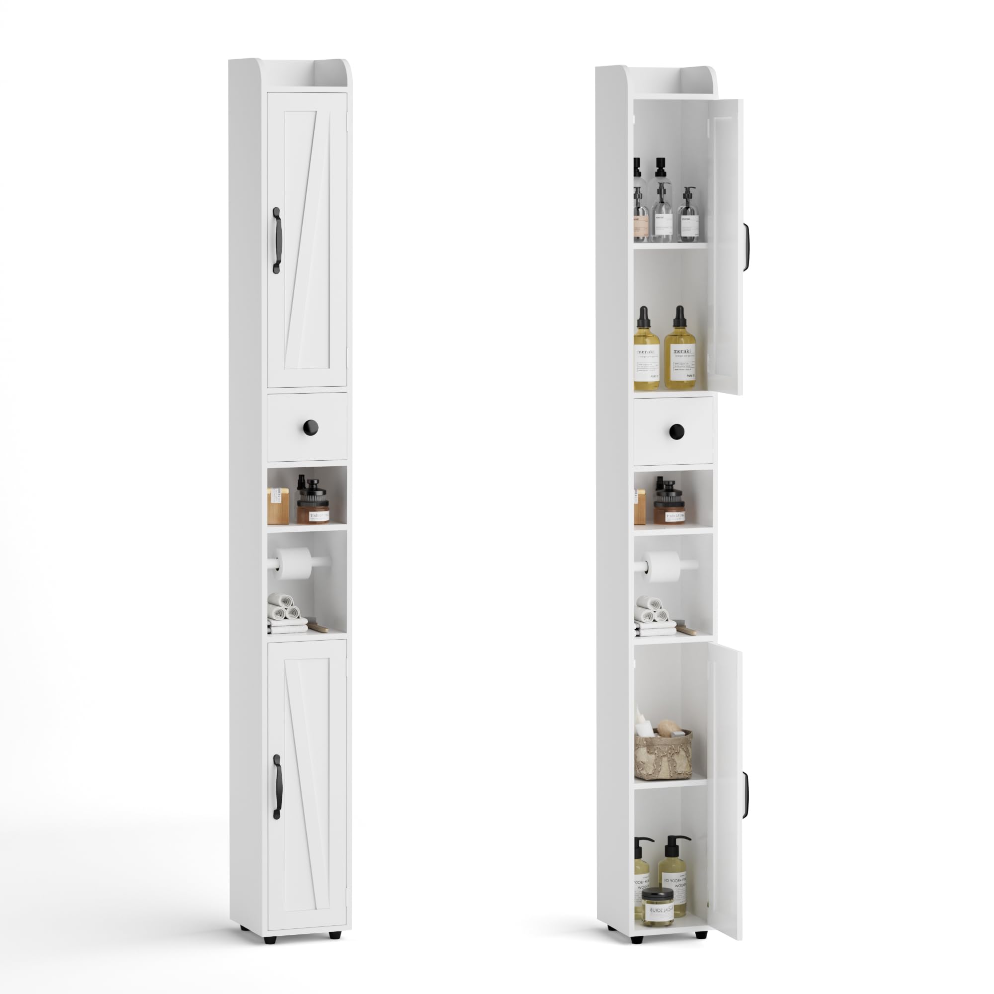 180 cm Hoge Badkamerkast met 2 deuren - 4 Verstelbare Planken - Wit