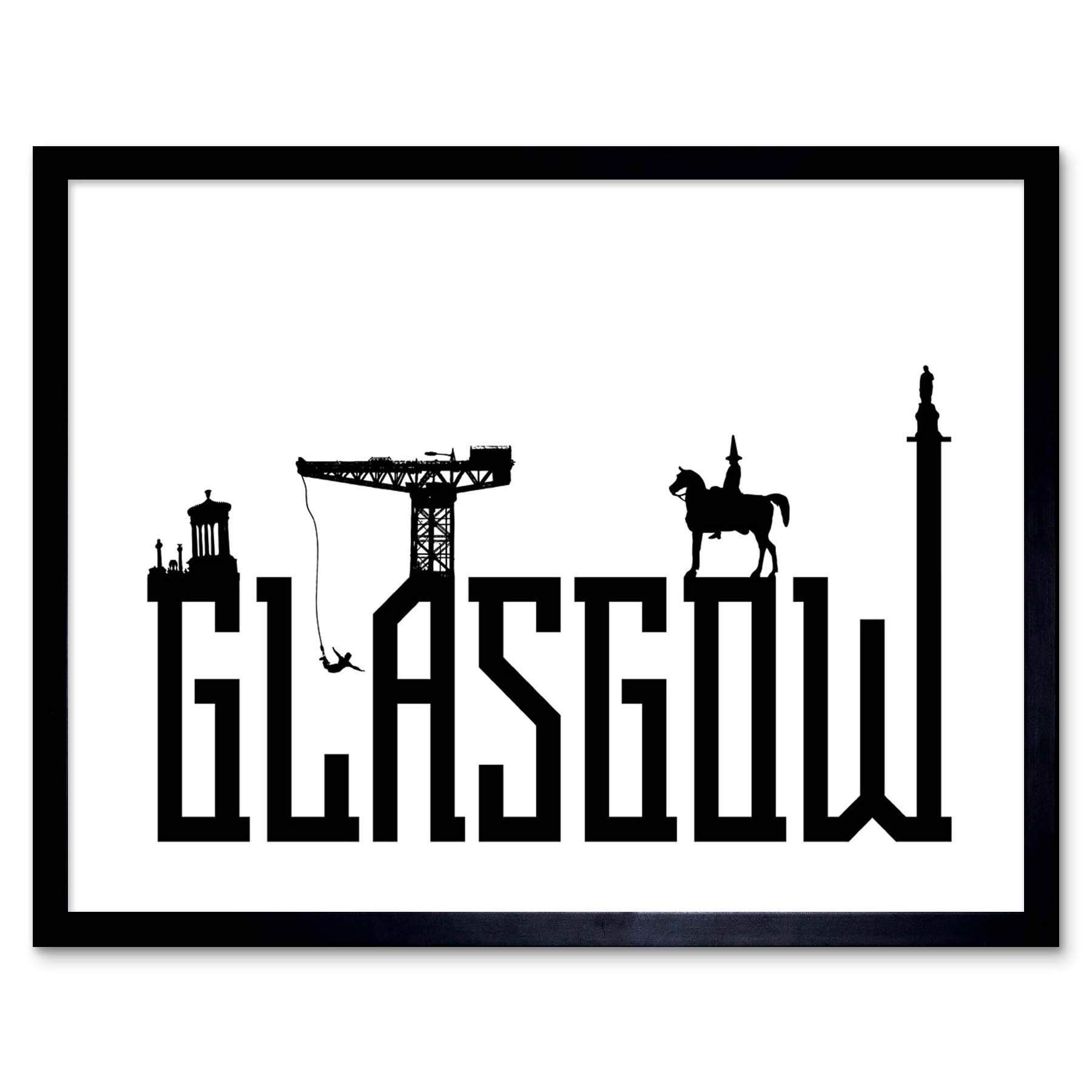 Wee Blue Coo Glasgow City Landmarks Framed Art Print 12x16" White Engineered Wood