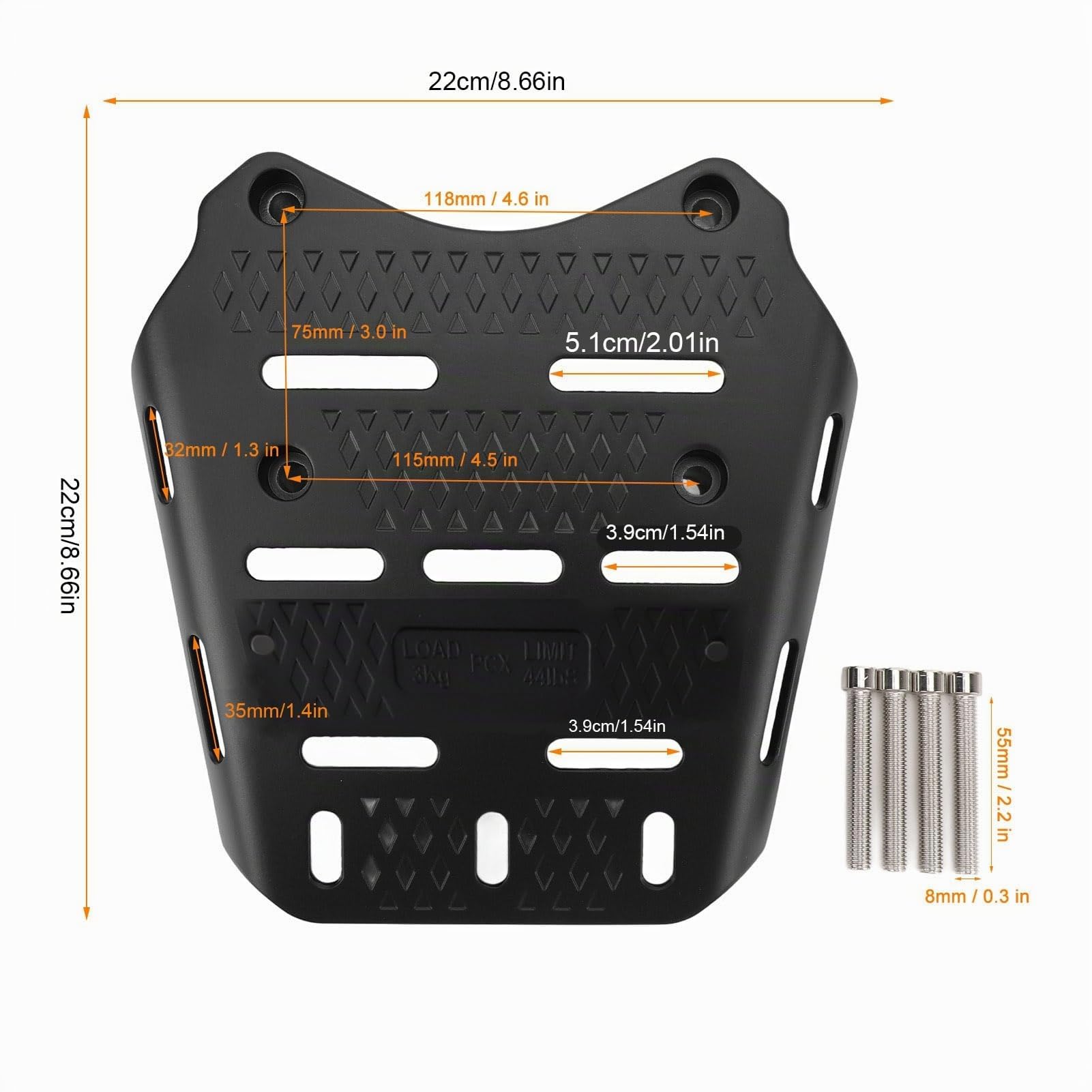 Porte-Bagages de Moto pour PCX 125 150 160 2014-2024, Alliage D'aluminium CNC pour PCX 125 150 160 2014-2024, étagère de Support de Bagages Arrière, Espace de Rangement (Black)