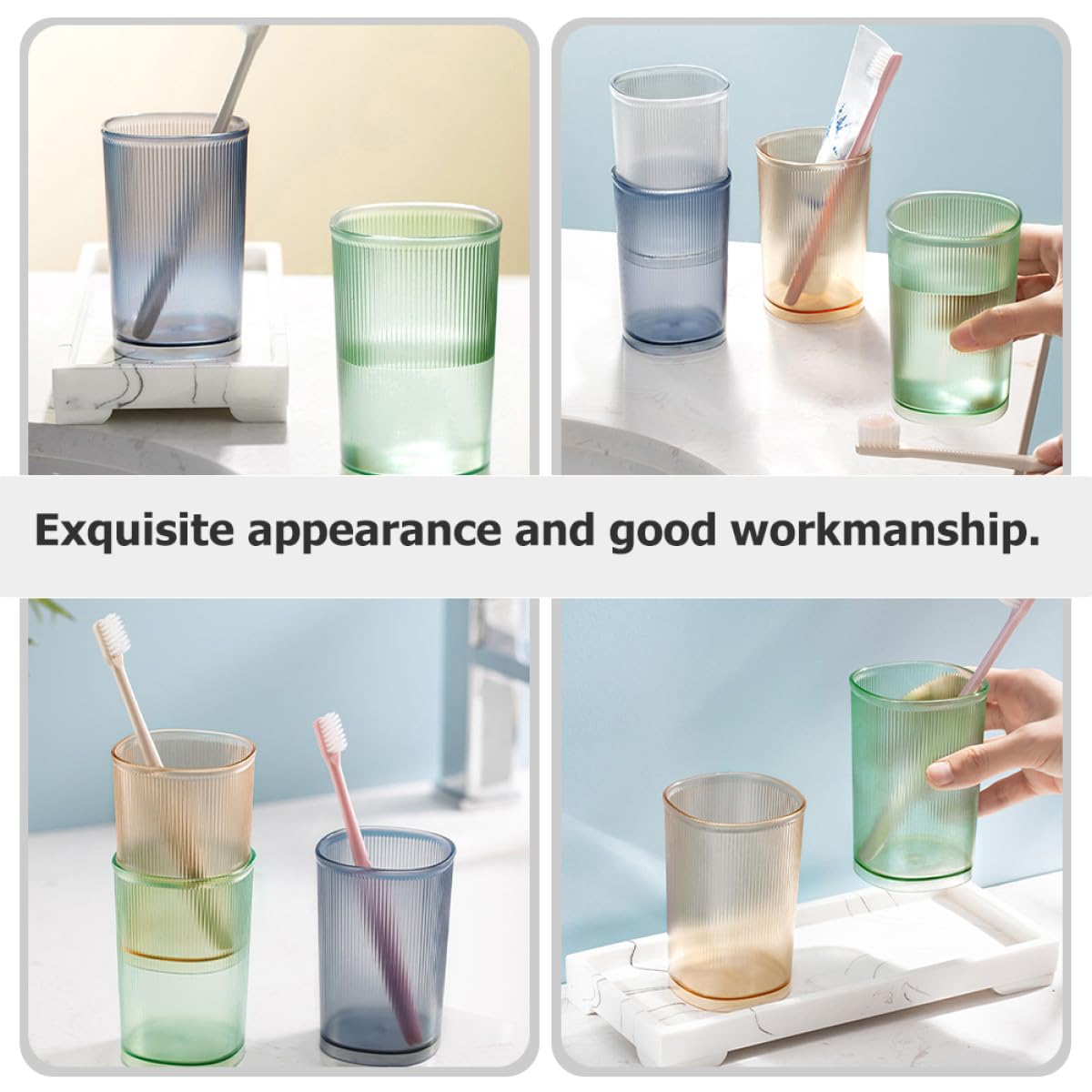 3 Piezas Vasos para Cepillos de Dientes y Enjuague Bucal de 500ml, Diseño Simple Acabado Mate, Material Pet Resistente y Apilable para Uso Hogar