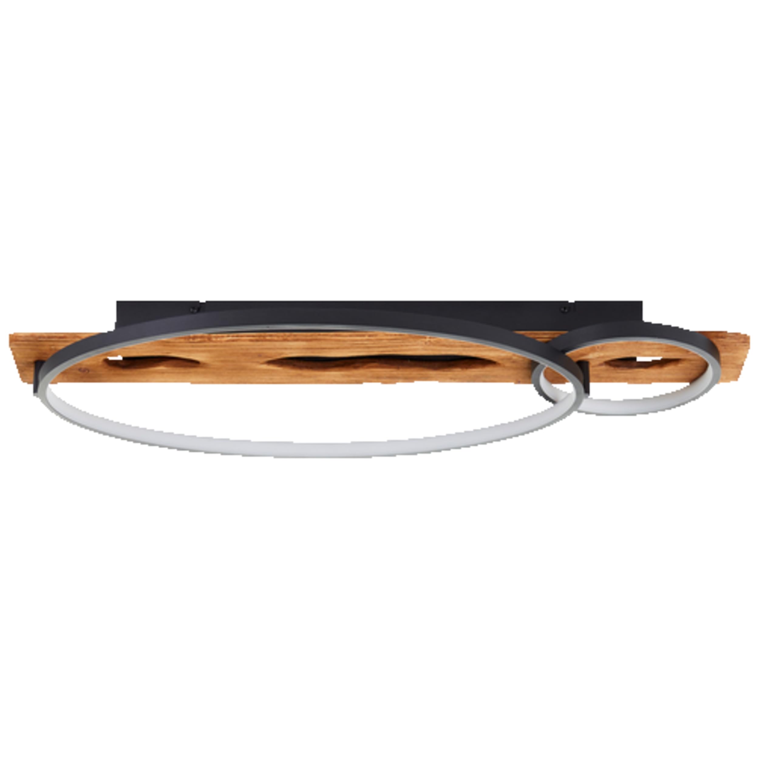 Lightbox moderna lampada da soffitto a LED in stile naturale - plafoniera con dimmer a 3 livelli e 2 anelli LED su trave di legno - 70 x 30 cm - 3300 lm, 3000 K - in legno di pino/metallo in