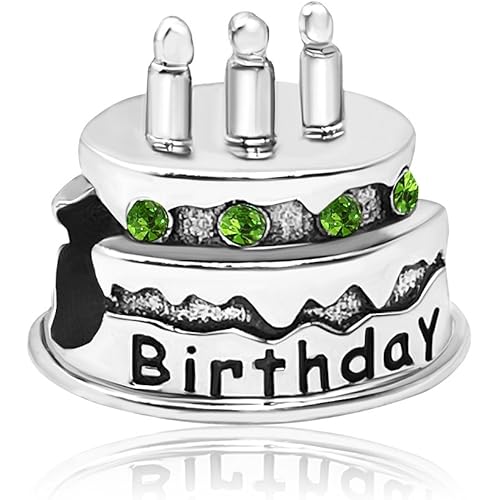 JMQJewelry Happy Birthday Birthstone Cake Candle Jan-Dec Bead Month Crystal Charms for Bracelets Women Girls Grandma Mother Wife Sister Mom Jewelry