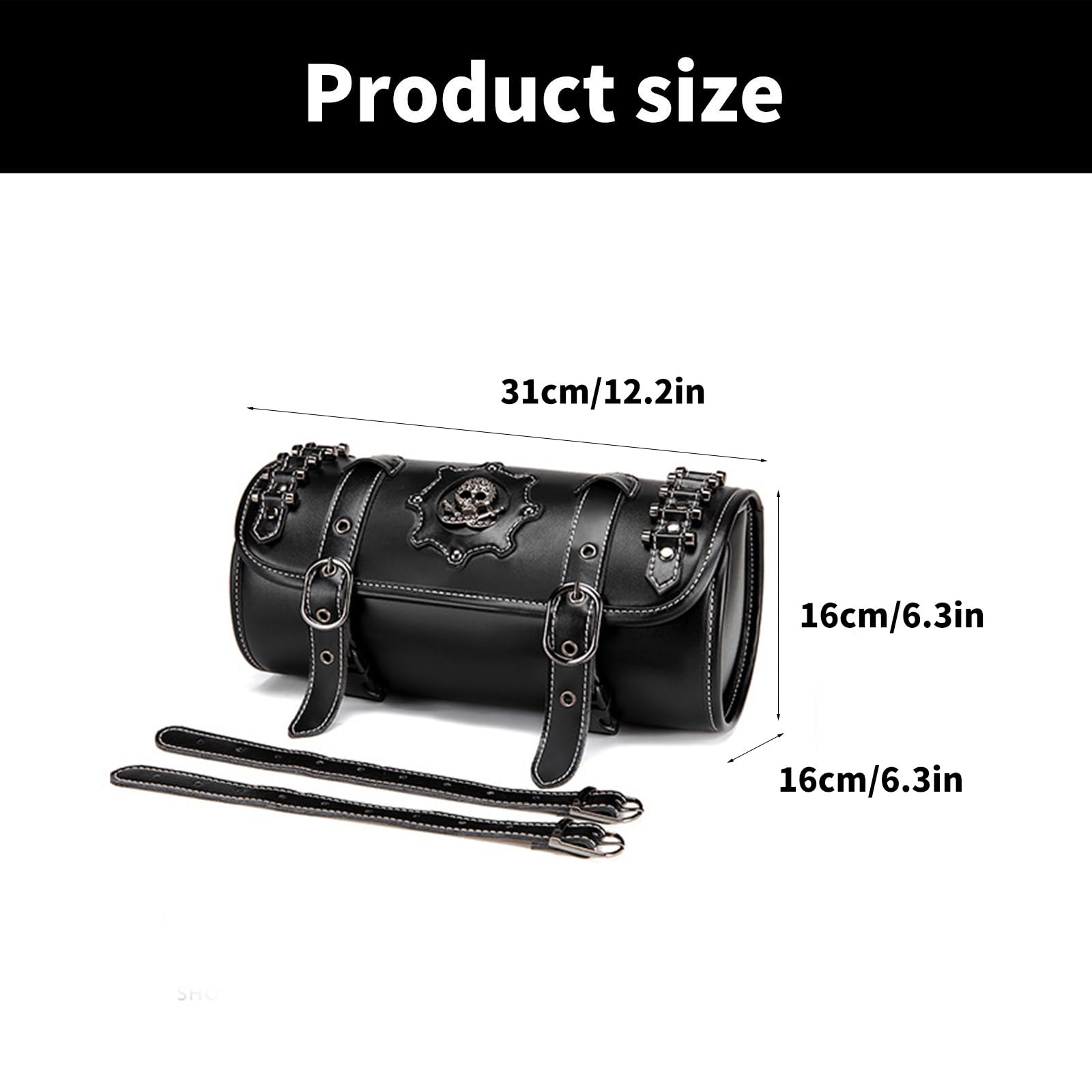 Sacoche de selle de moto Sac de rangement vintage pour outils Motif crâne en cuir PU Sacoche de fourche avant pour guidon Sacoche rétro