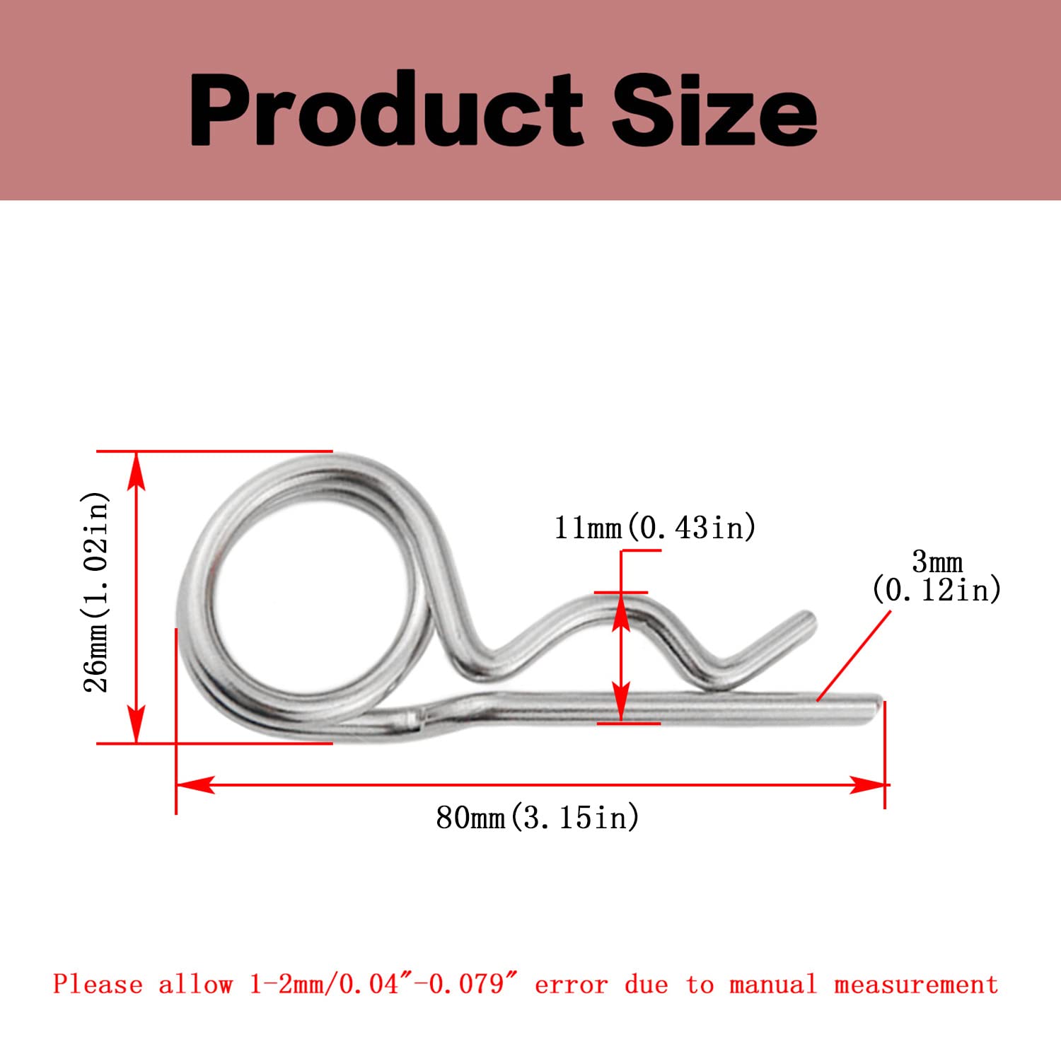 Steel Double Loop Hitch Pin Clip Various Size Fasteners, Multi-Use Cotter Hairpin Assortment Kit, Fit for Various Hitch Pins (M3X80 40PCS)