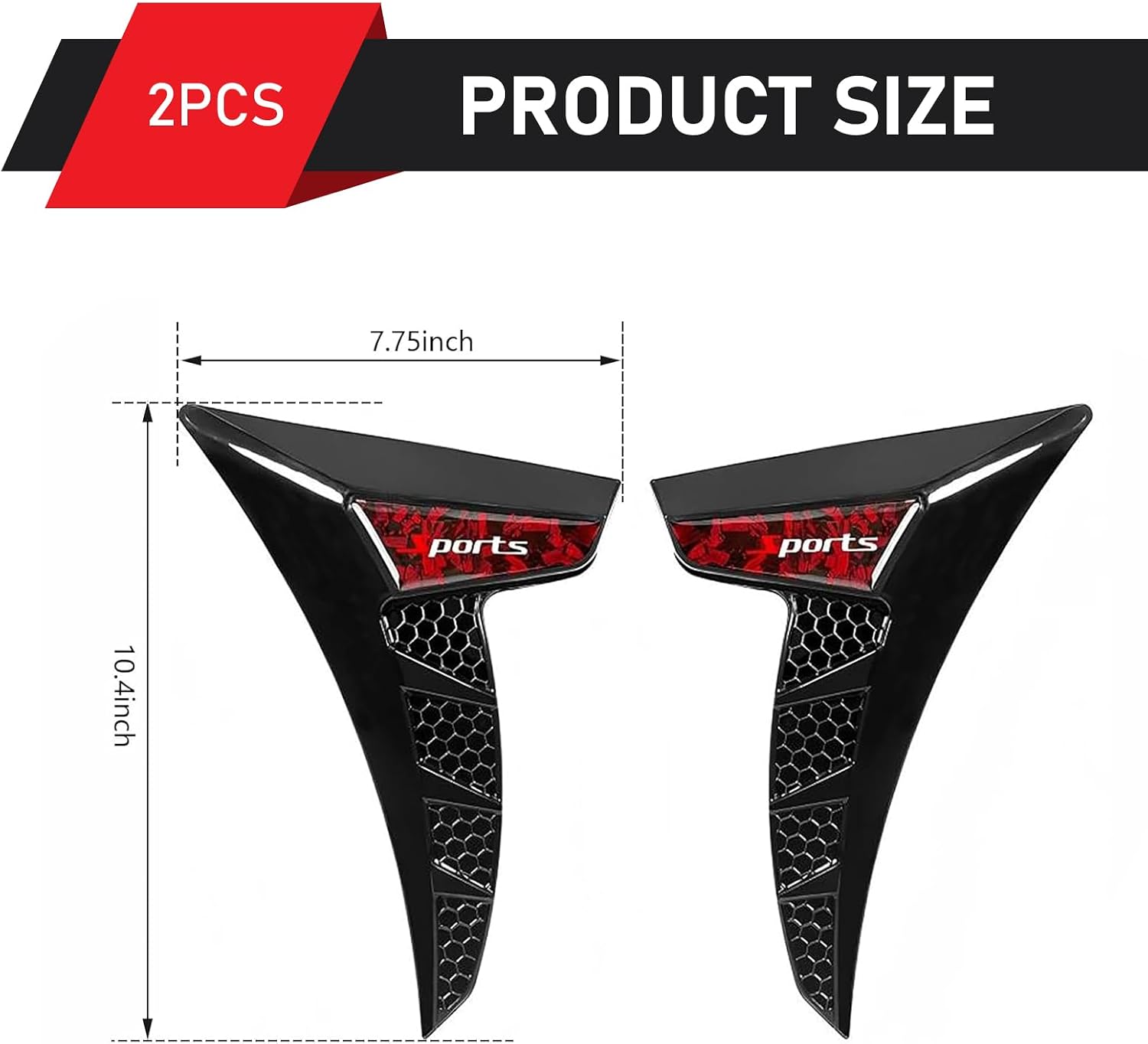 2 PCS Car Side Fender Vents, TPU Shark Gill Spoiler Air Flow Intake Hole Grille Decal, Car Side Fender Vent Decor Covers with Sports Logo, Cool Exterior Modified for Most Cars (Red)